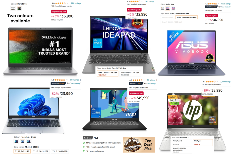 Loot Deals – 11 Best Laptops for January 2024 under 50,000 Rs. on Amazon India – Republic Day Sale